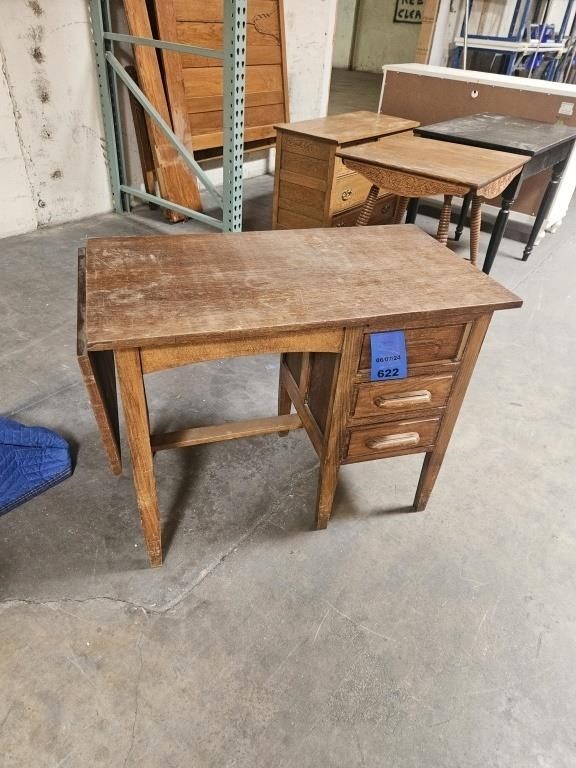 Wooden Desk with 3 drawers and fold down side