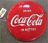 "Drink Coca-Cola in Bottles" Metal Button Sign
