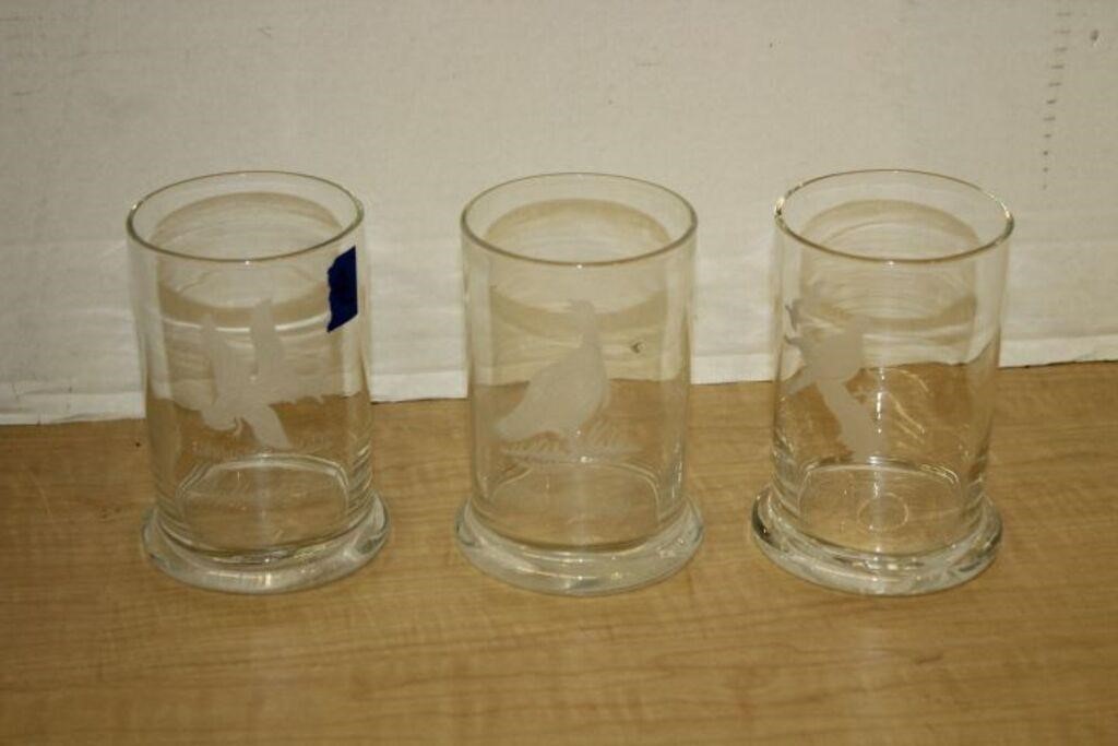 SET OF 3 ETCHED WILDLIFE GLASSES