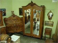 Three piece Louis XV style walnut bedroom set,