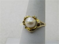 Vintage 14kt Pearl & Diamond Ring, Sz. 7, Appx 2.6
