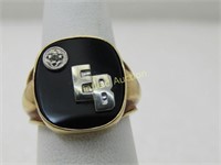Vintage Men's 10kt Onyx Diamond Ring Initials EB i