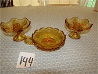AMBER COIN GLASS CANDY DISH, CANDLE HOLDERS