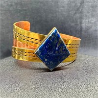 Brass & Copper Bangle With Lapis Lazuli