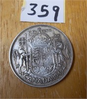 Canadian Silver   1949  Fifty  Cents coin