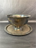 Large Silver Plated Serving Tray and Bowl
