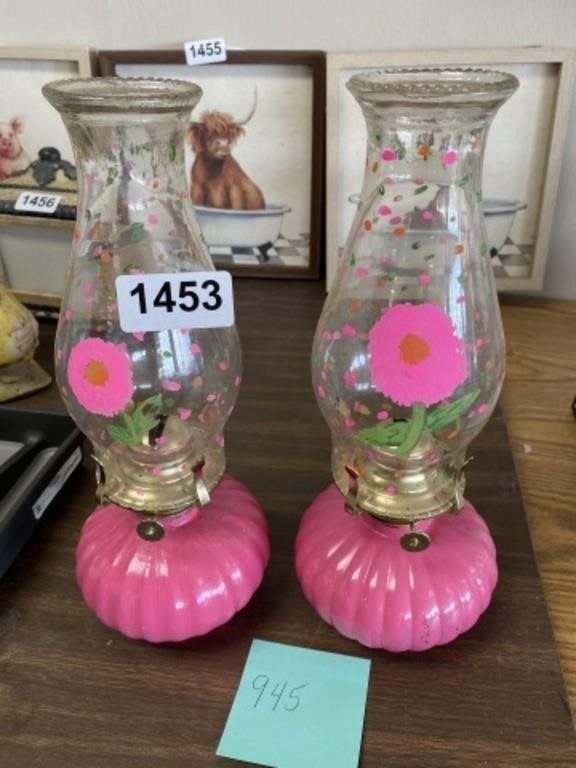 2 PAINTED OIL LAMPS