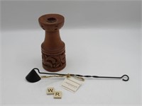 WOODEN CANDLE HOLDER AND SNUFFER