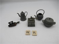 5 MINIATURE METAL KITCHEN COOK WARE AND IRON