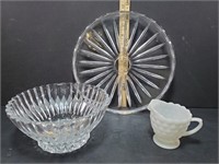 Vintage Cut Glass Cake Plate, Serving Bowl And
