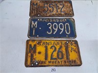 3 Kansas License Plates 1959 60 64