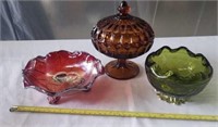AMBER GLASS LIDDED COMPOTE DISH/BOWL 9" - 7.1/4",