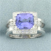 Tanzanite and Diamond Ring in 14k White Gold