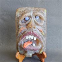 Unique Cast Art Glass Gruesome Face -Pate d' Verre