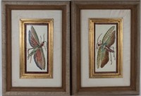 Pr. of Framed Hand Painted Dragonfly Tiles