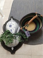 36 " CERAMIC WALL PLANTER AND WOVEN BASKET