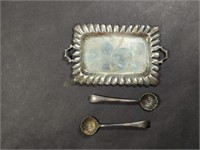 Silver Plate Tray & Two Silver Plate Spoons