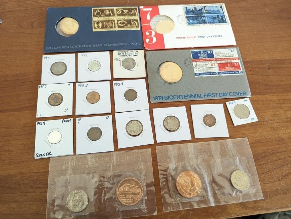 Group of vintage US coins and medals