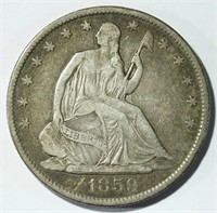 1859-O SEATED LIBERTY HALF VF