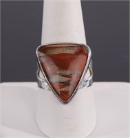 STERLING SILVER & Jasper Triangle Ring sz 8