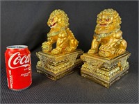 Set of 2 gold tone Pho Dog Statues