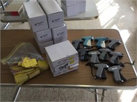 10 tag guns, 6 boxes of fasteners, 3 boxes of tags