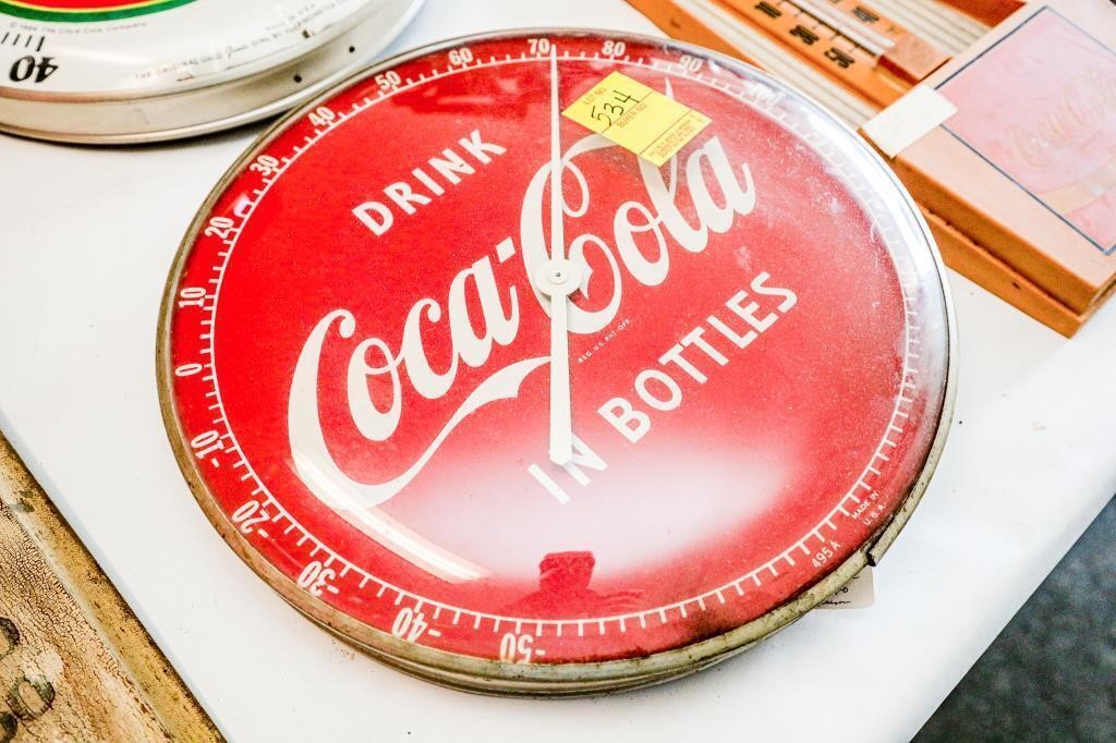 Vintage 12" Round Coca-Cola Thermometer with Glass