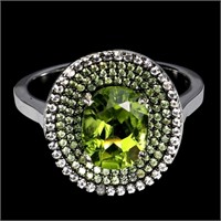 Natural Oval Peridot & Sapphire Ring