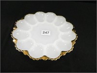 Vintage Egg Plate; White w/gold trim; 10" d