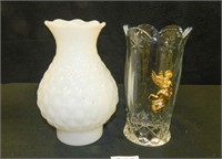 2 - shades; 1 - milk glass design; 1 glass w/angel