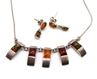 AMBER COLORED NECKLACE & EARRING SET