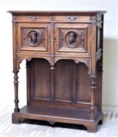 Henri II Style Walnut Credence Cabinet.