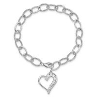 Sterling Silver-  Journey Heart Crystal Bracelet