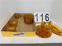 Amber Glass Includes Cups and Saucers