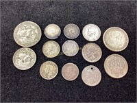 (13) foreign silver coins total weight 37.0 grams