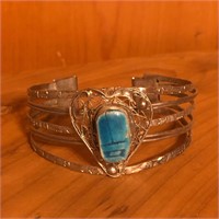 Silver Tone & Scarab Bead Cuff Bracelet