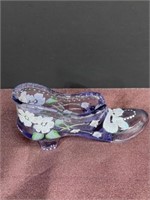 Fenton purple glass shoe slipper hand painted
