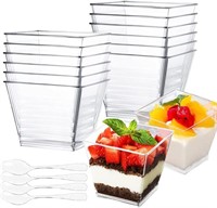 Pack of 50 Plastic Dessert Glasses with Spoons,