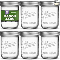 SEWANTA Wide Mouth Mason Jars 16 oz [10 Pack]