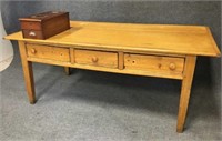 Pine 3 Drawer Table with Cash Drawer Attached