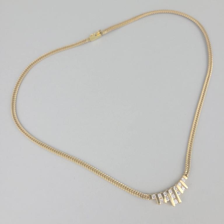 14K Gold & Diamond Choker Necklace.