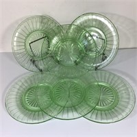 6 URANIUM GREEN GLASS PLATES