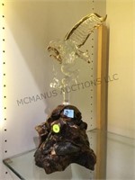 Blown crystal Eagle on a burled wood stand, ex