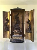 Traveling Buddhist Alter, 2 hinged doors, carved