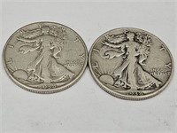 2-1938 Walking Liberty 1/2 Dollar Silver Coins