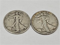 2- 1936 D Walking Liberty 1/2 Dollar Silver Coins