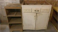 Vintage Wood Cabinet & Small Shelf