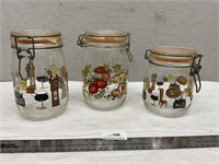 Vintage Glass Kitchen Canister Jars Set of 3