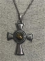 Sterling Silver and Amber Cross Necklace 6.42g,