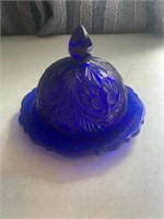 Cobalt blue butter /cheese dish with lid